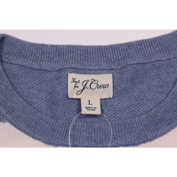 New! J. Crew Blue/White Cotton Piqué-Stitch Crewneck Sweater Large - Picture 7 of 8